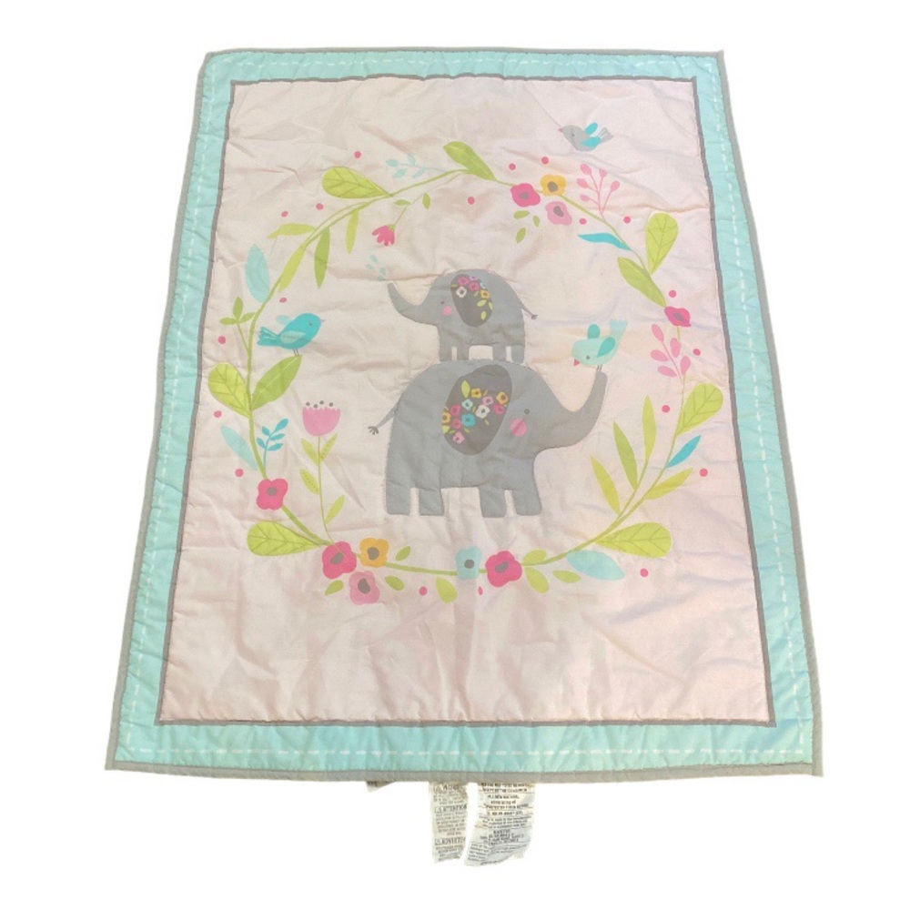 Garanimals Baby Quilt Elephant Bird Floral 42”x33” Crib Blanket Pink Gray Blue